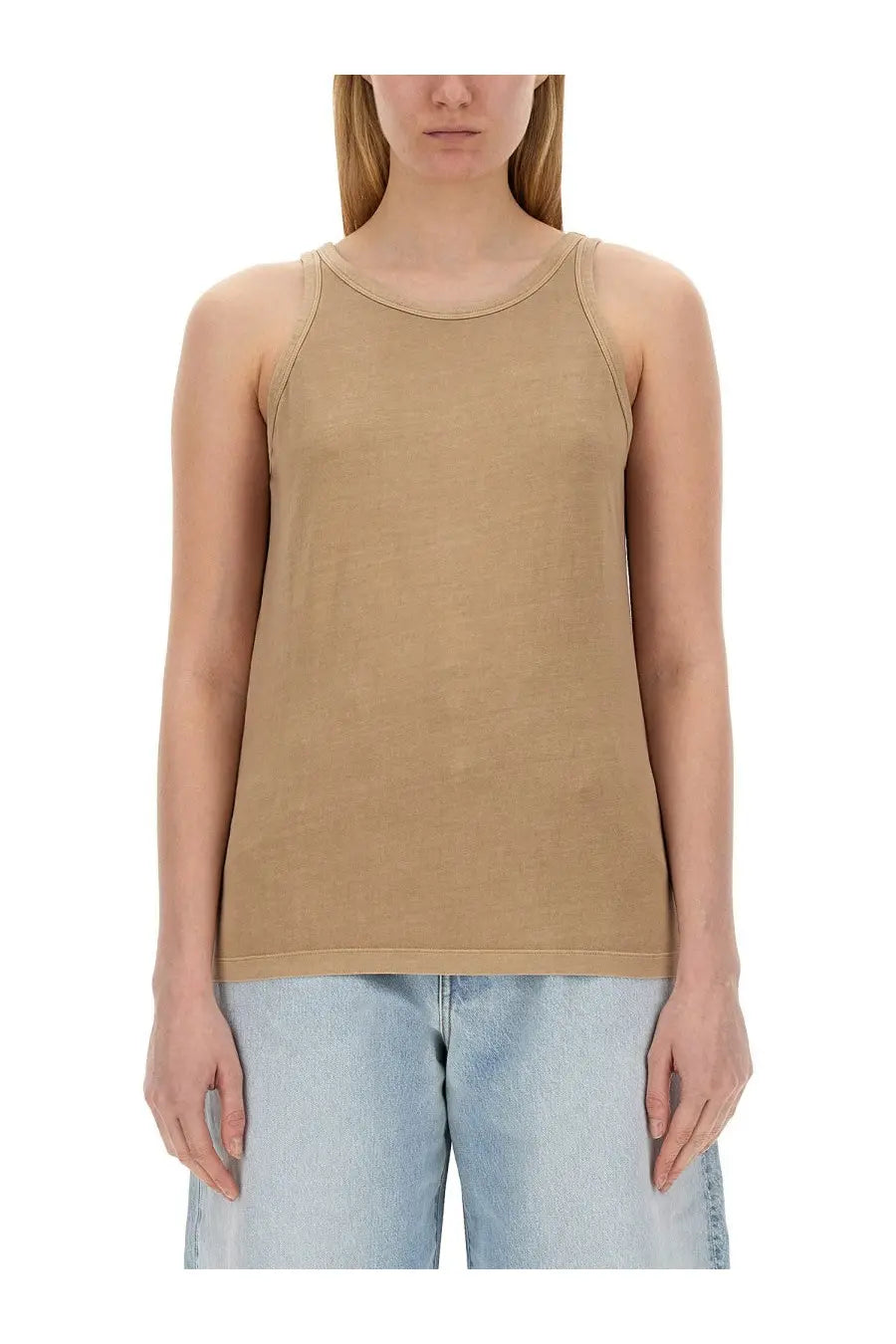 Sportmax women’s top edicola beige sleeveless tank top with round neckline and straight hem in lightweight fabric