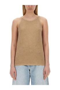 Sportmax women’s top edicola beige sleeveless tank top with round neckline and straight hem in lightweight fabric