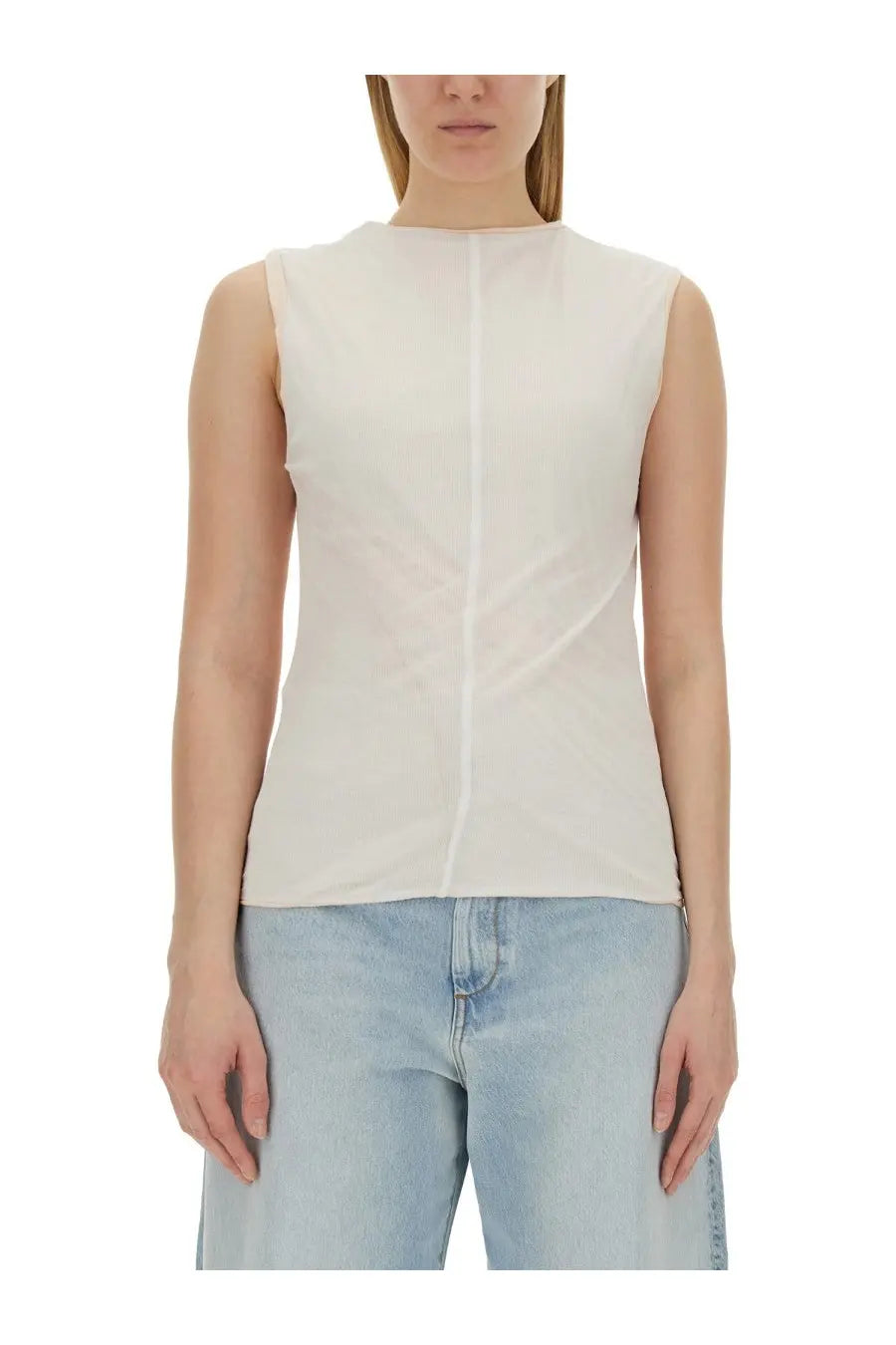 Sportmax women’s off-white sleeveless top with subtle vertical seam down the center perfect for casual wear