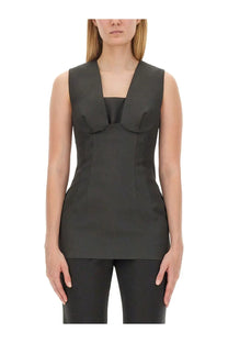 Sportmax women’s sleeveless black top with structured bodice and square neckline in Ghisa grey fabric