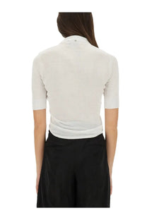 Sportmax women’s white short-sleeved knit top with collar and ribbed cuffs perfect for casual wear