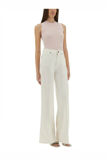 Sportmax women’s white high-waisted wide-leg trousers with denim-style button closure and straight-cut silhouette