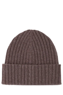 Sporty &amp; Rich unisex ribbed knit beanie in muted brown with a folded cuff made of soft warm material