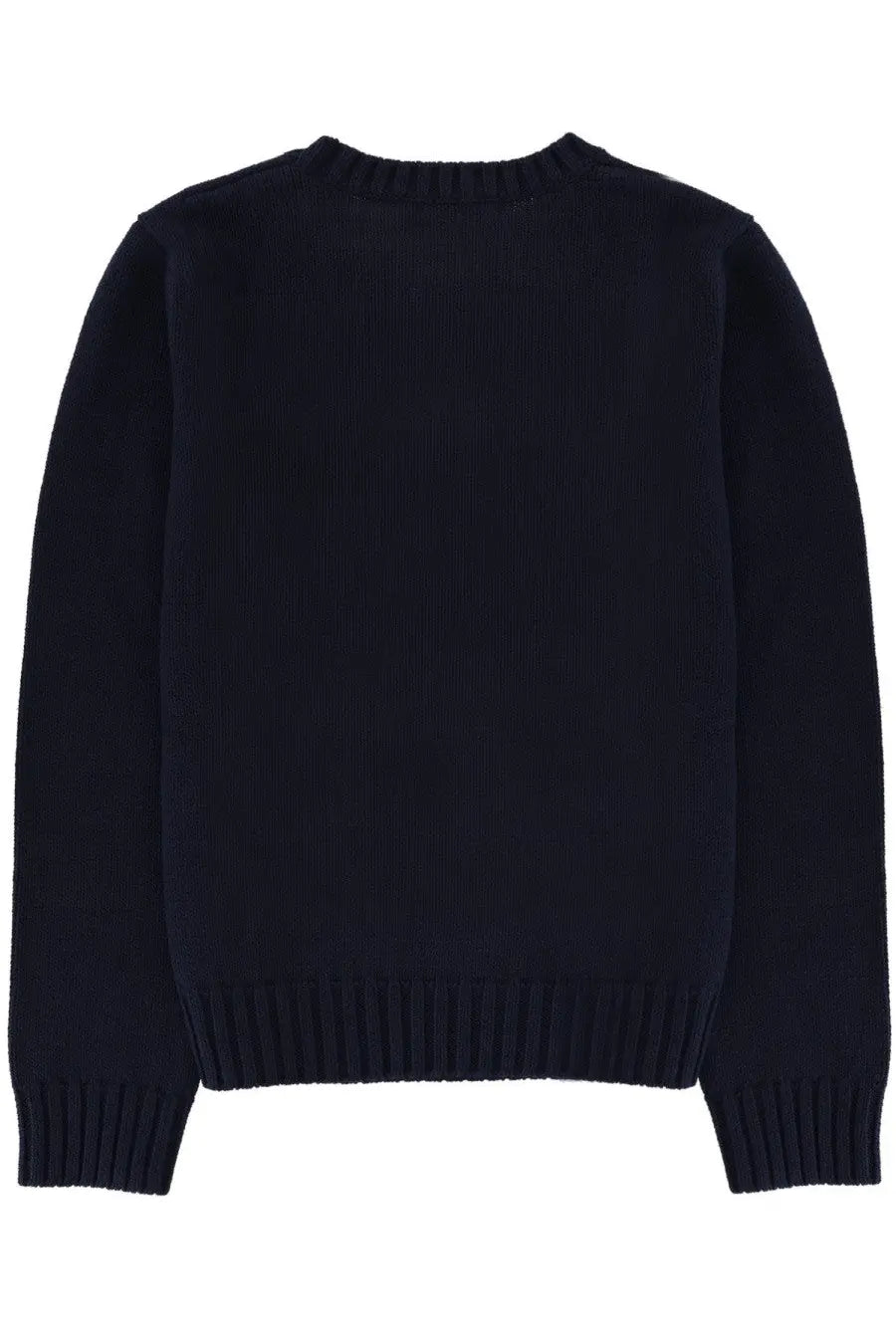 Navy blue ribbed knit sweater from sporty &amp; rich made of jersey fabric for a unisex casual look