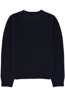 Navy blue ribbed knit sweater from sporty &amp; rich made of jersey fabric for a unisex casual look