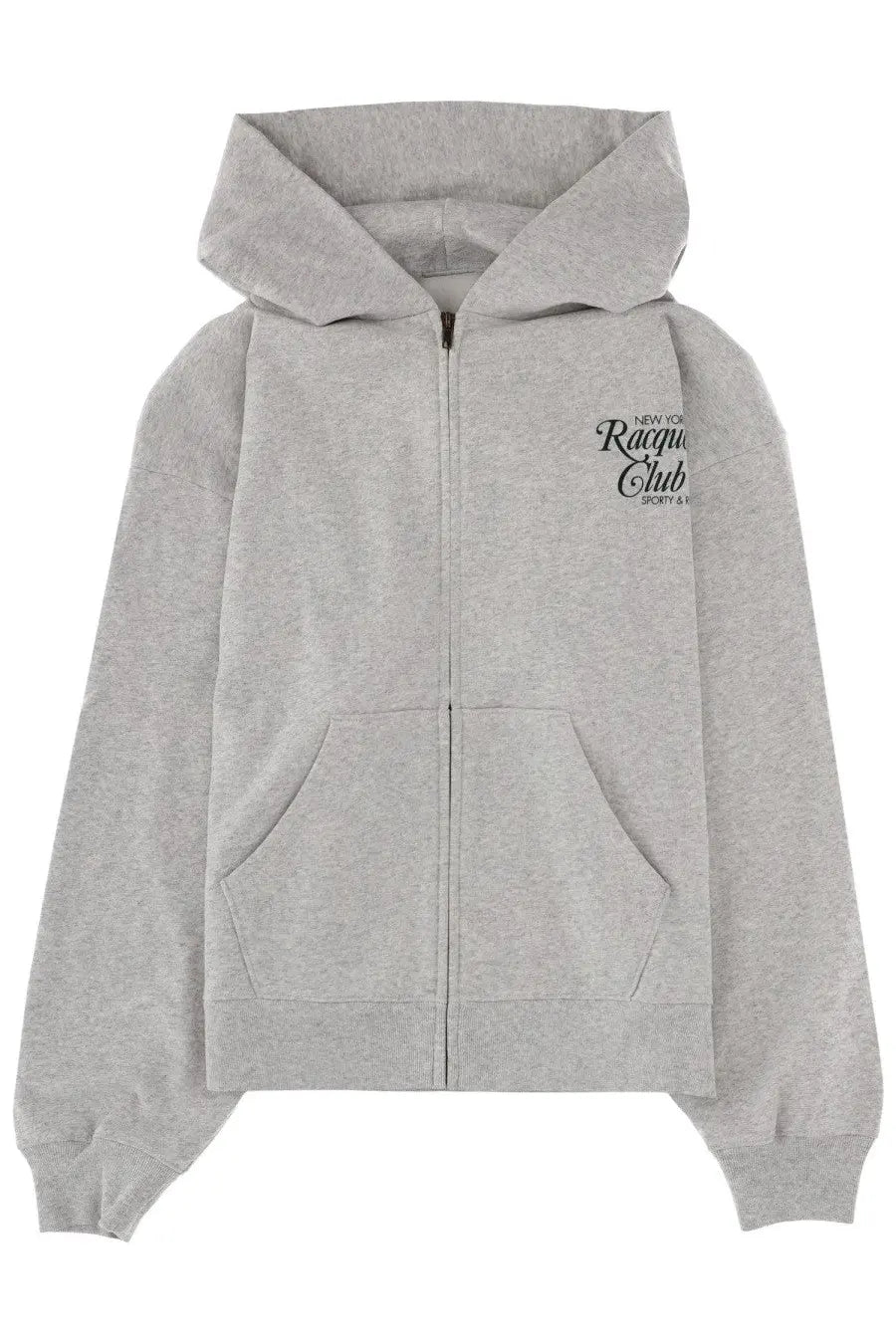 Sporty &amp; rich unisex heather gray zip-up hoodie with front pocket and new york racquet club embroidery on chest