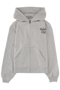 Sporty &amp; rich unisex heather gray zip-up hoodie with front pocket and new york racquet club embroidery on chest