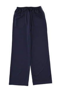Sporty &amp; rich unisex navy blue athletic pants with elastic waistband and white side stripe for casual wear