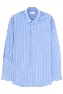 Sporty &amp; rich unisex light blue pinstripe button-down shirt with white buttons and embroidered logo on chest pocket