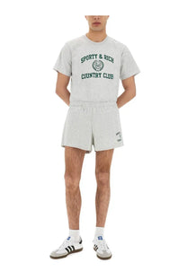 Sporty &amp; rich unisex short varsity grey t-shirt in gray heathered fabric with green lettering and country club emblem