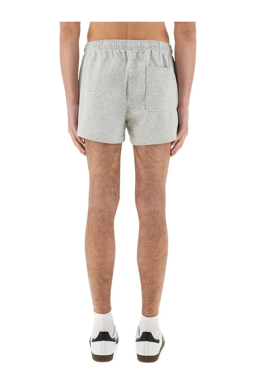Sporty &amp; rich unisex short in varsity grey gray heathered cotton with relaxed fit and elastic waistband