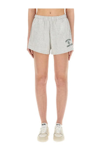 Sporty &amp; Rich unisex short varsity grey light gray heathered sweatshorts with relaxed fit and embroidered logo on left leg
