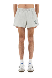 Sporty &amp; rich unisex short varsity grey light gray heathered cotton shorts with a small embroidered logo on left leg