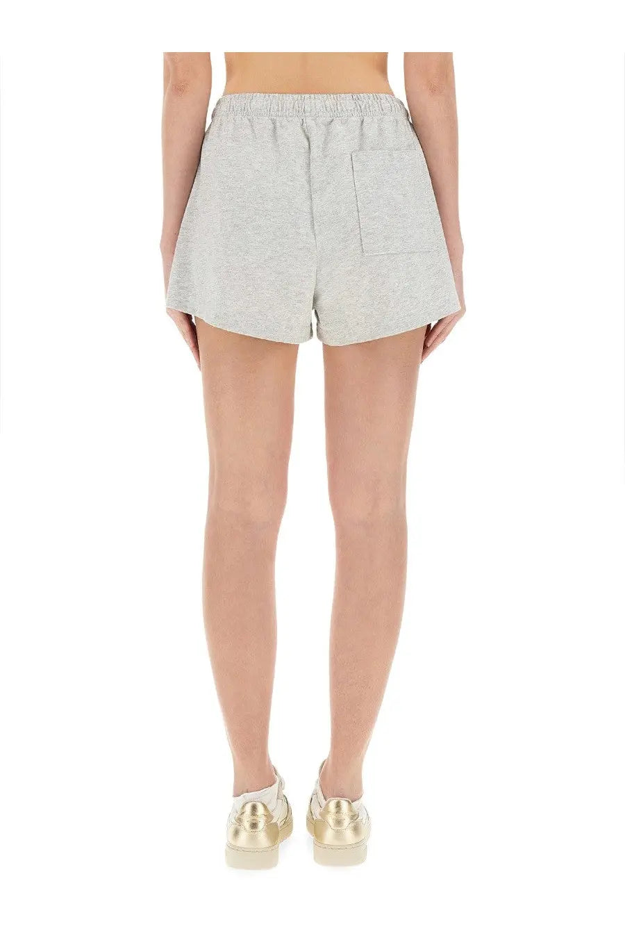 Sporty &amp; Rich unisex light gray heathered cotton shorts with relaxed fit and side pocket in varsity grey color