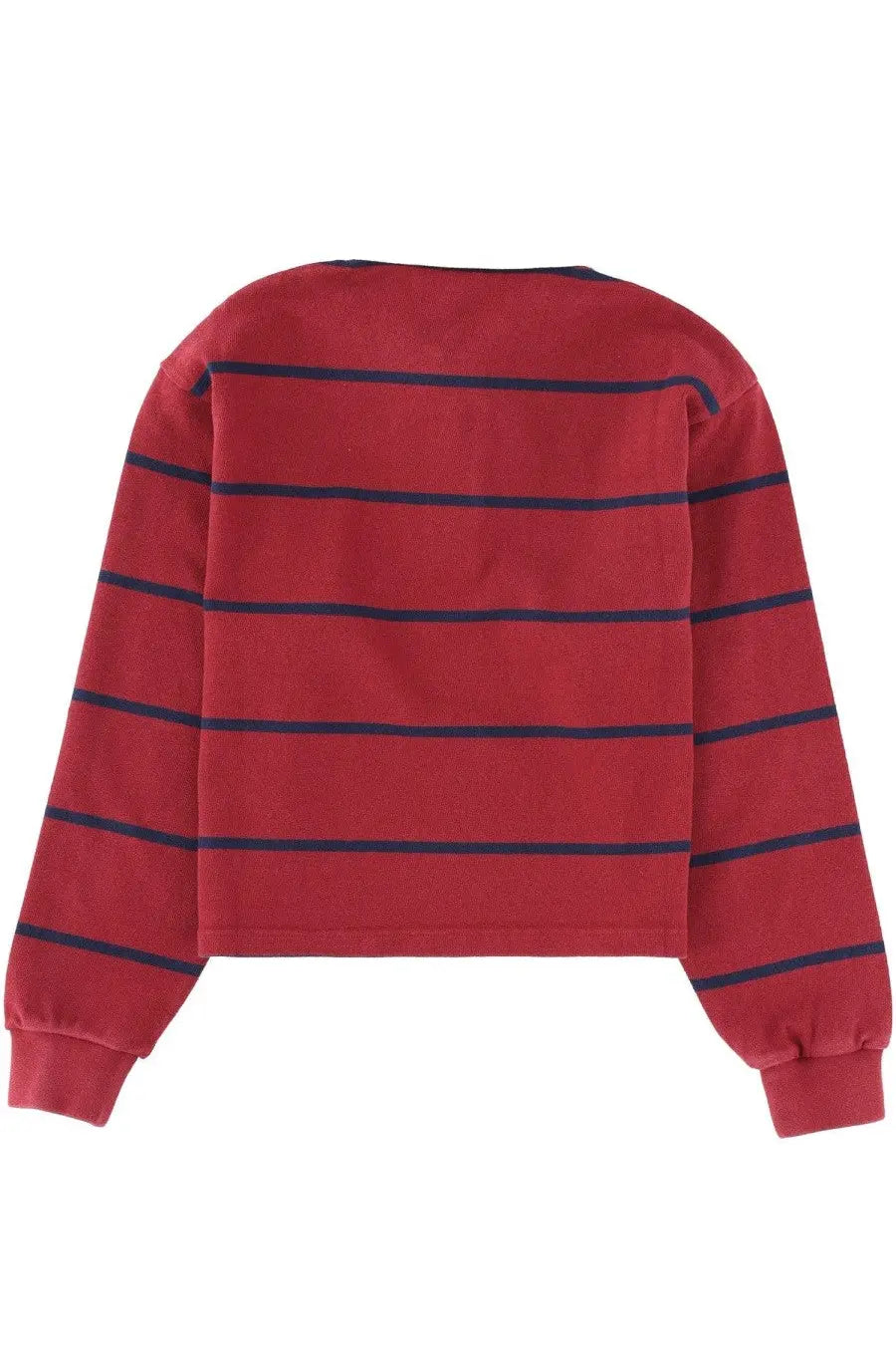 Sporty &amp; rich unisex striped polo shirt in red long-sleeved crop top with navy blue horizontal stripes