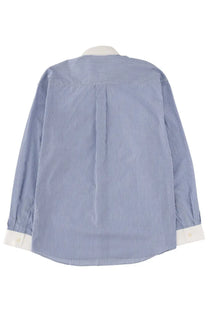 Sporty &amp; rich unisex long-sleeved button-down shirt with blue and white vertical stripes and a crisp collar