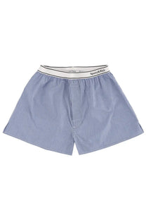 Sporty &amp; rich unisex blue and white striped boxer shorts with white elastic waistband featuring sporty&amp;kicks branding