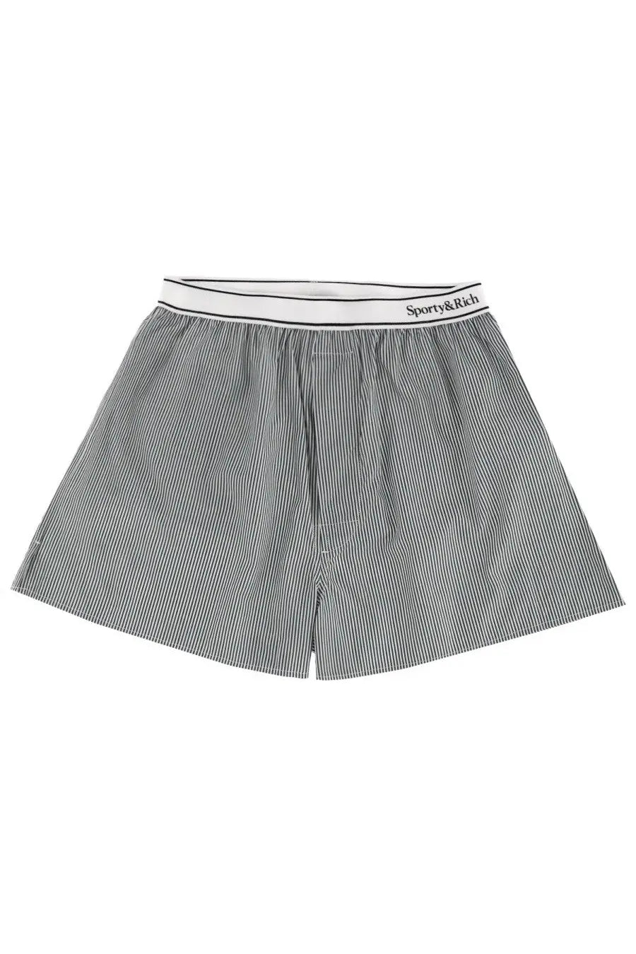 Gray and white vertically striped boxer shorts with branded elastic waistband from sporty and rich unisex striped shorts green collection