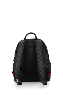 Black Sprayground unisex backpack with gray checkered straps red accents and sleek design from Sharks in Paris Balloon multicolor collection