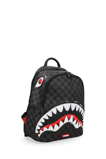 Sprayground unisex sharks in Paris balloon multicolor backpack with black checkered pattern and bold shark face design