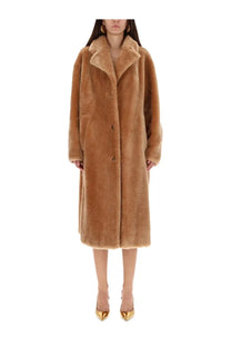 Stand studio women’s coat gabriella beige tan plush faux fur with matching collar and front button closure