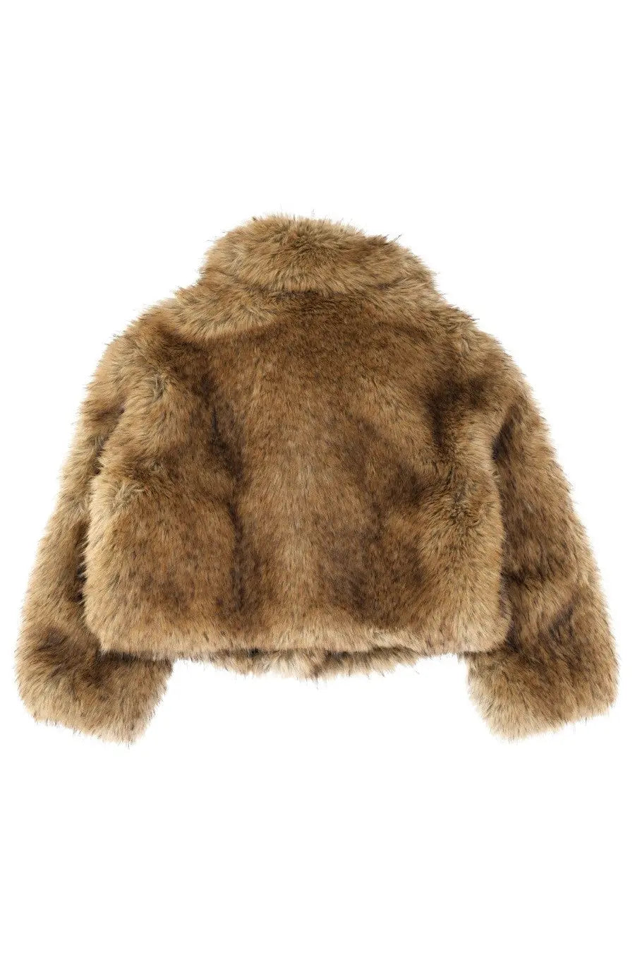 Stand studio women’s samara beige cropped jacket with brown faux fur plush textured body and soft fluffy sleeves