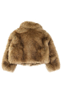 Stand studio women’s samara beige cropped jacket with brown faux fur plush textured body and soft fluffy sleeves