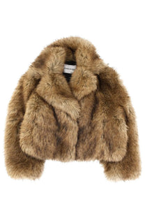 Stand Studio women’s jacket Samara beige plush tan faux fur cropped coat with wide collar and long sleeves