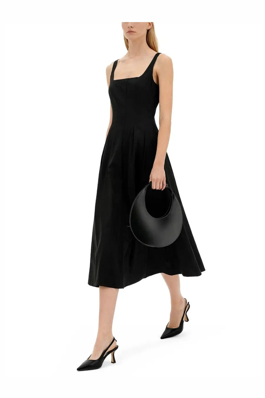 Black leather crescent-shaped handbag from Staud womens Abito Ellison black featuring a sleek curved design