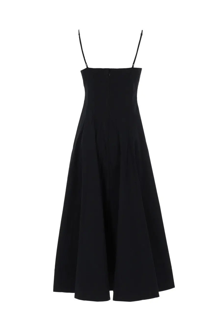 Staud women’s abito midi wylie black fitted bodice black spaghetti strap midi dress with flared skirt