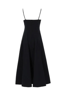 Staud women’s abito midi wylie black fitted bodice black spaghetti strap midi dress with flared skirt