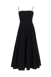 Staud women’s abito midi black dress with spaghetti straps fitted bodice and flowing skirt in lightweight fabric