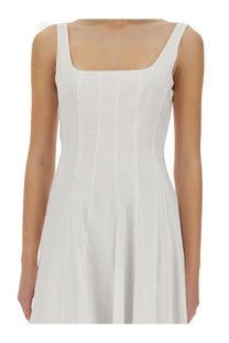 Staud women’s abito wells white sleeveless dress with square neckline and vertical pleats down the front
