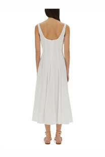 Staud women’s abito wells white sleeveless midi dress with fitted bodice and pleated skirt in white fabric
