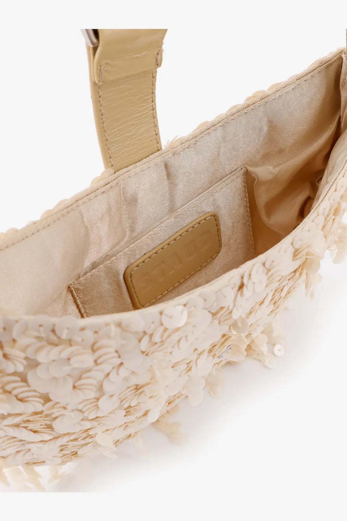 Staud women’s alana shoulder bag white beige floral embellished with textured leather strap and satin-lined interior
