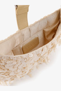 Staud women’s alana shoulder bag white beige floral embellished with textured leather strap and satin-lined interior