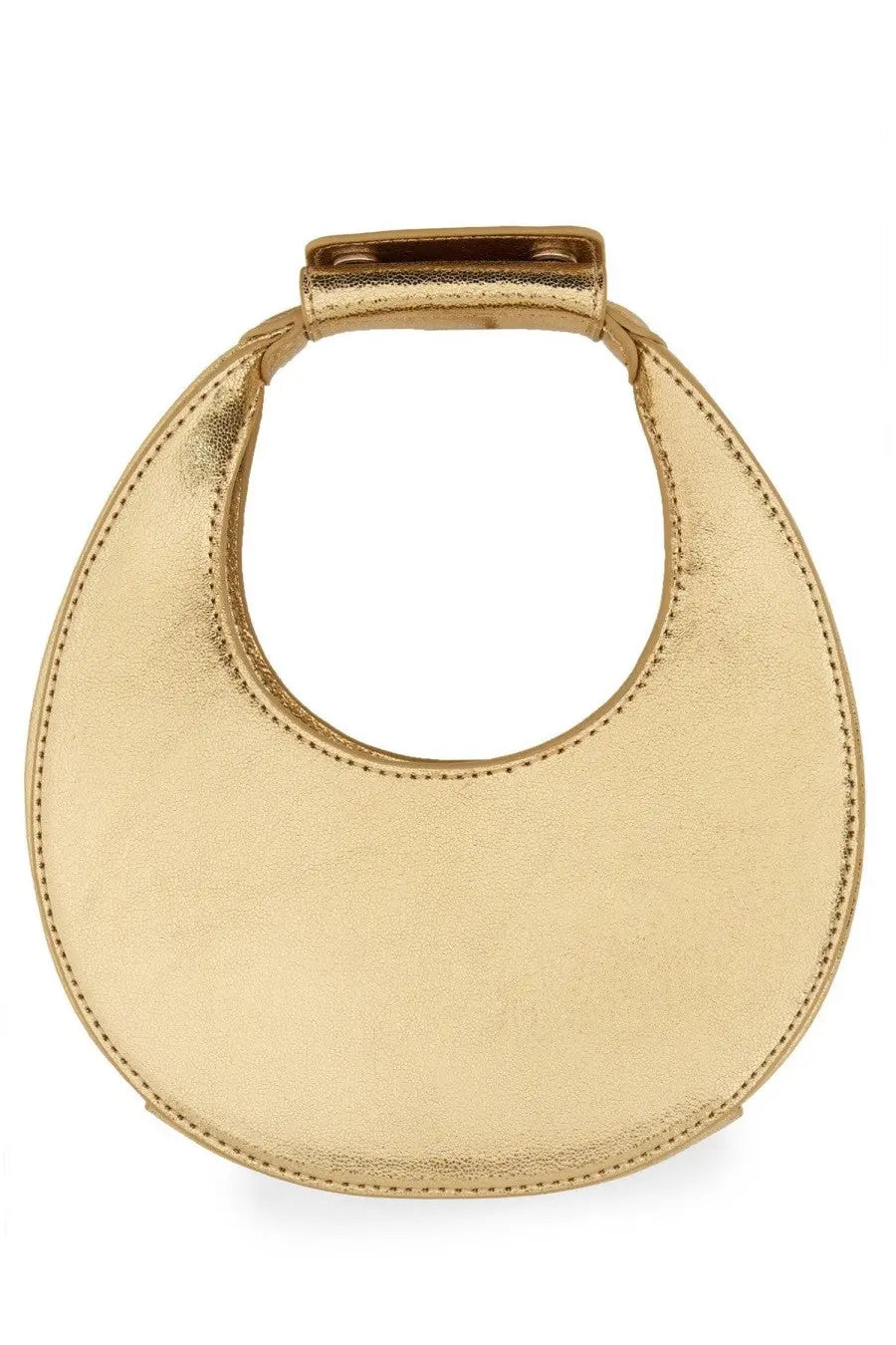 Staud women’s borsa goodnight moon gold gold metallic leather handbag with circular handle and stitched edges