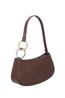 Staud women’s Borsa Ollie brown handbag with brown crocodile-embossed leather and gold and silver ring handle