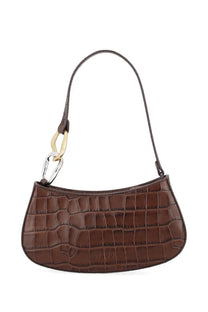 Brown crocodile-embossed leather handbag with gold and silver-toned chain link handle staud womens borsa ollie brown