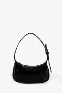 Staud women’s black leather shoulder bag with sleek minimalist hobo design and gold tone hardware
