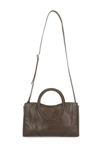 Staud women’s Maude mini satchel bag brown sleek dark brown leather tote bag with minimalist design and circular top handles