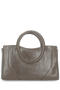Staud women’s maude mini satchel bag brown taupe leather tote with minimalist design and circular top handles