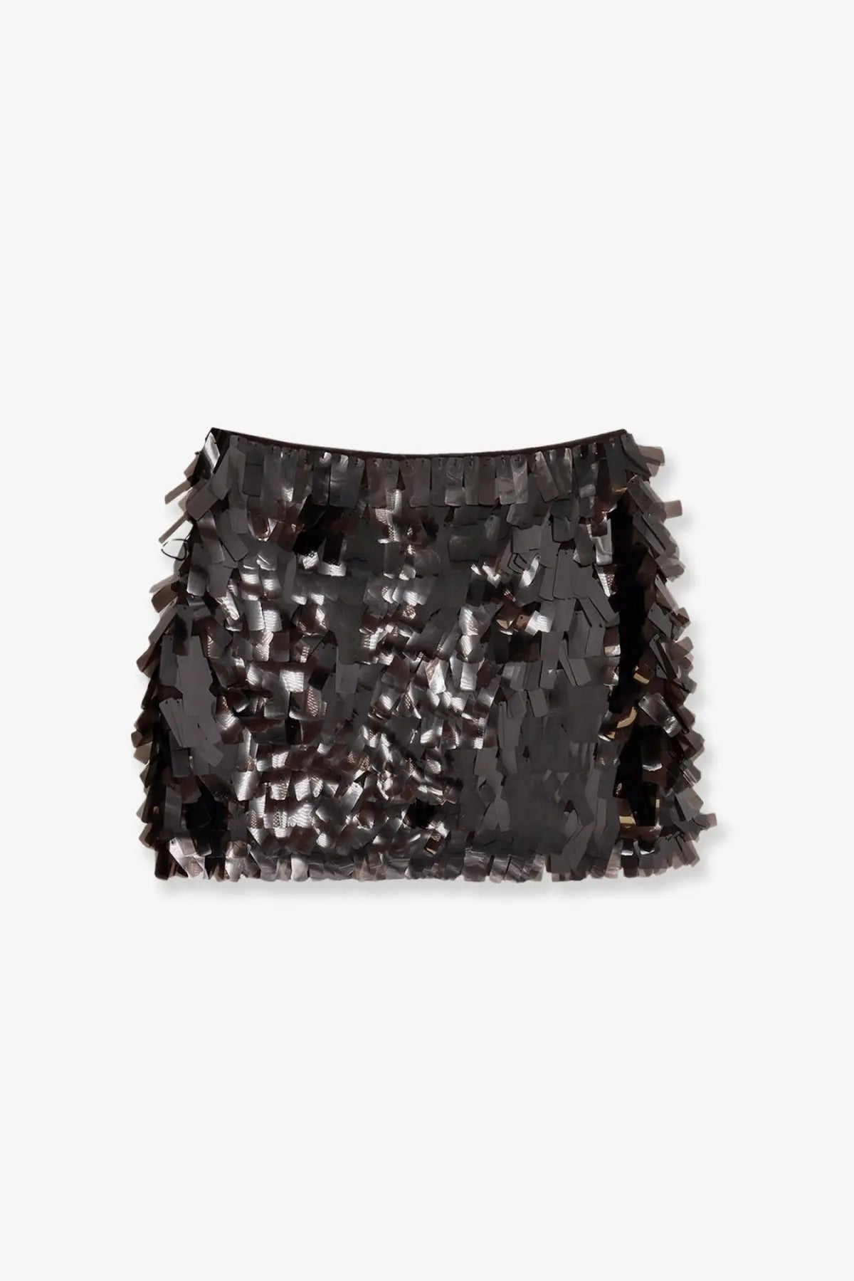 Staud women’s the max skirt brown black sequined mini skirt with fringed shimmering texture