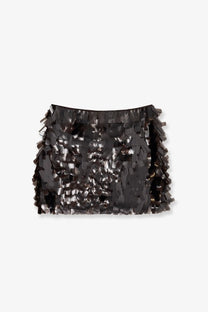 Staud women’s the max skirt brown black sequined mini skirt with fringed shimmering texture