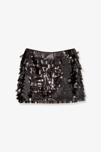 Black sequined mini skirt with layered shimmering fringe from Staud womens the max skirt brown collection