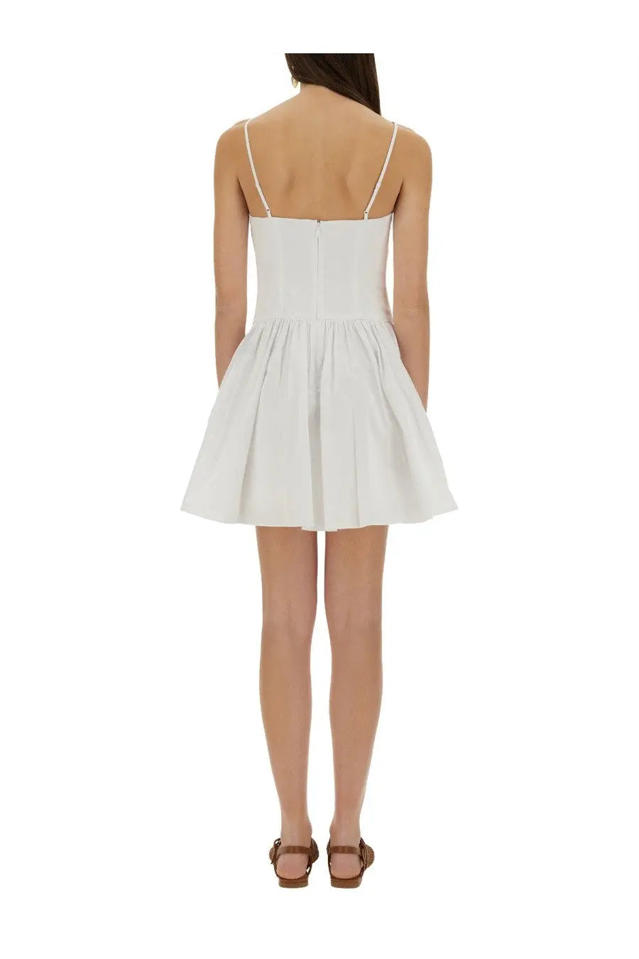 Staud women’s mini dress dena white sleeveless with thin straps and flared skirt in lightweight fabric