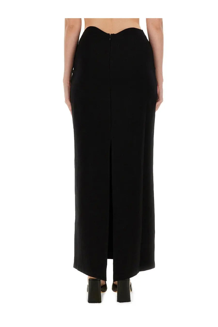 Black staud women’s petunia skirt with high waist wide legs central front slit and smooth tailored fabric