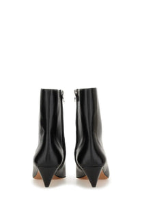 Stella McCartney women’s black leather ankle boots with sleek glossy finish and pointed heels