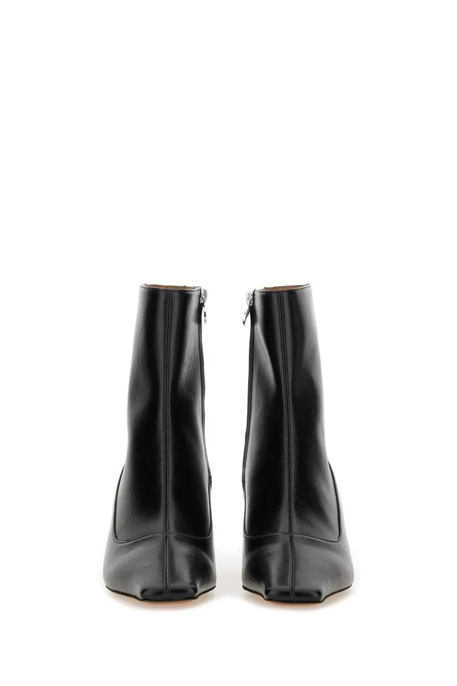 Stella McCartney women’s boot spur black leather ankle boots with sleek minimalist design and pointed toe