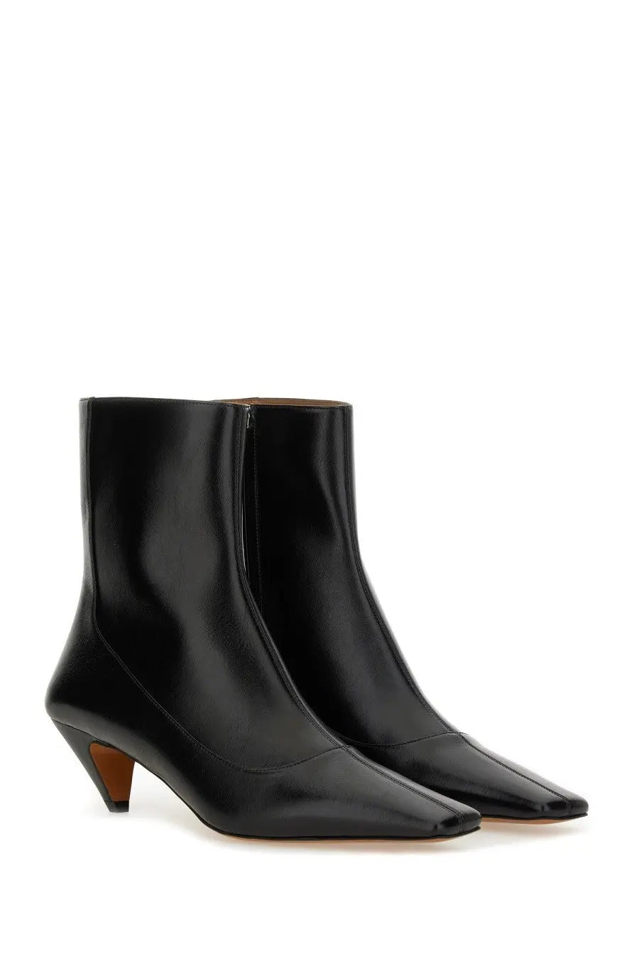 Stella McCartney women’s boot spur black patent leather ankle boots with sleek square toe and low block heel